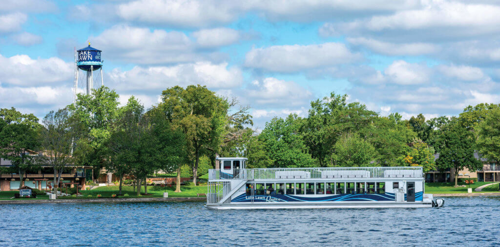 Lake Lawn Queen Tour Boat on Lake Lawn Shoreline