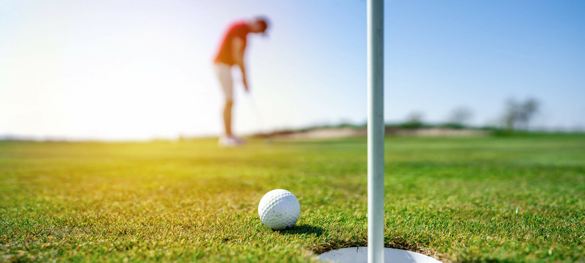 Golfer putting ball in hole at Majestic Oaks Golf Course