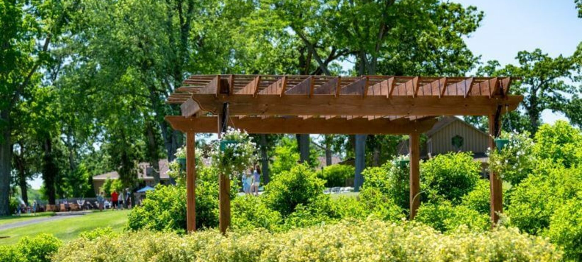 Spring time at Lake Lawn Resort. Beautiful flowers by the walkway for weddings.