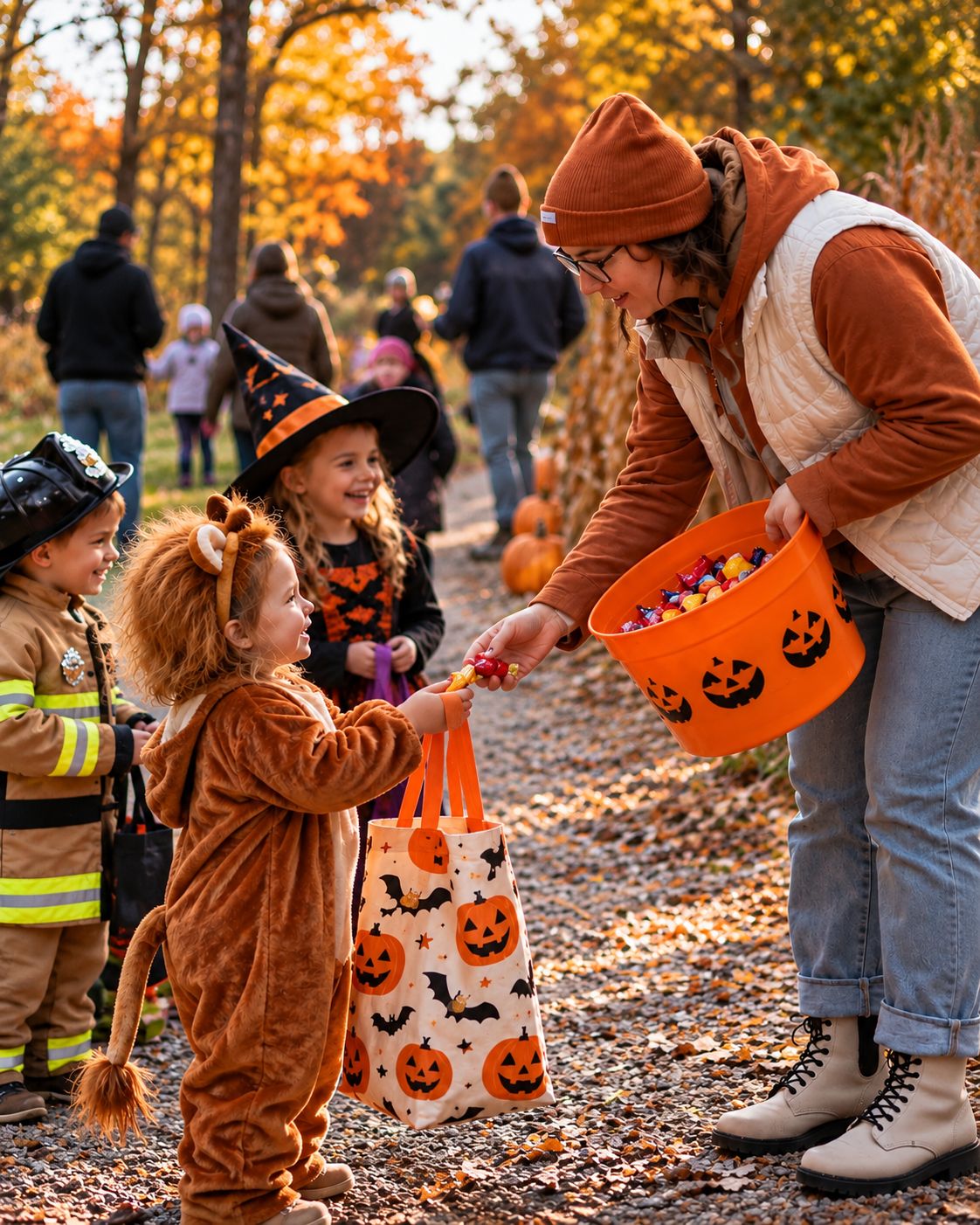 Children in costumes trick-or-treating at the Family Fall Festival